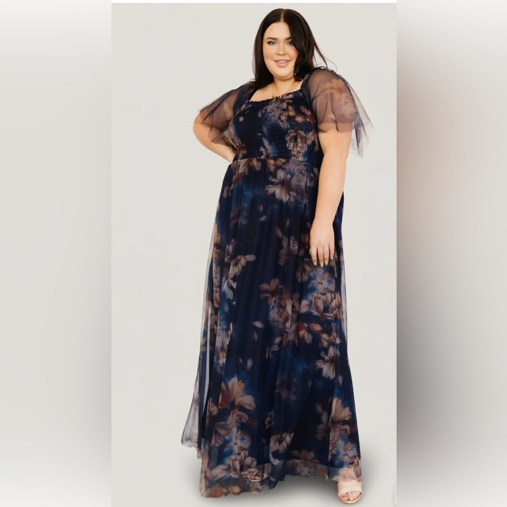 Navy Floral Tulle Maxi Dress